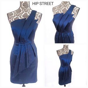 ROMEO AND JULIET COUTURE One Shoulder Point Pleat Sheath Cocktail Party Dress M